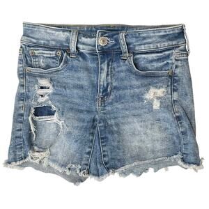 2/$30 American Eagle Stretch Midi Jean Shorts Blue Denim Low-Rise Size 2